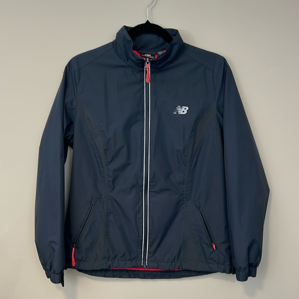 New Balance Windbreaker Jacket Navy Blue Full Zip Mesh Lined Athletic Medium